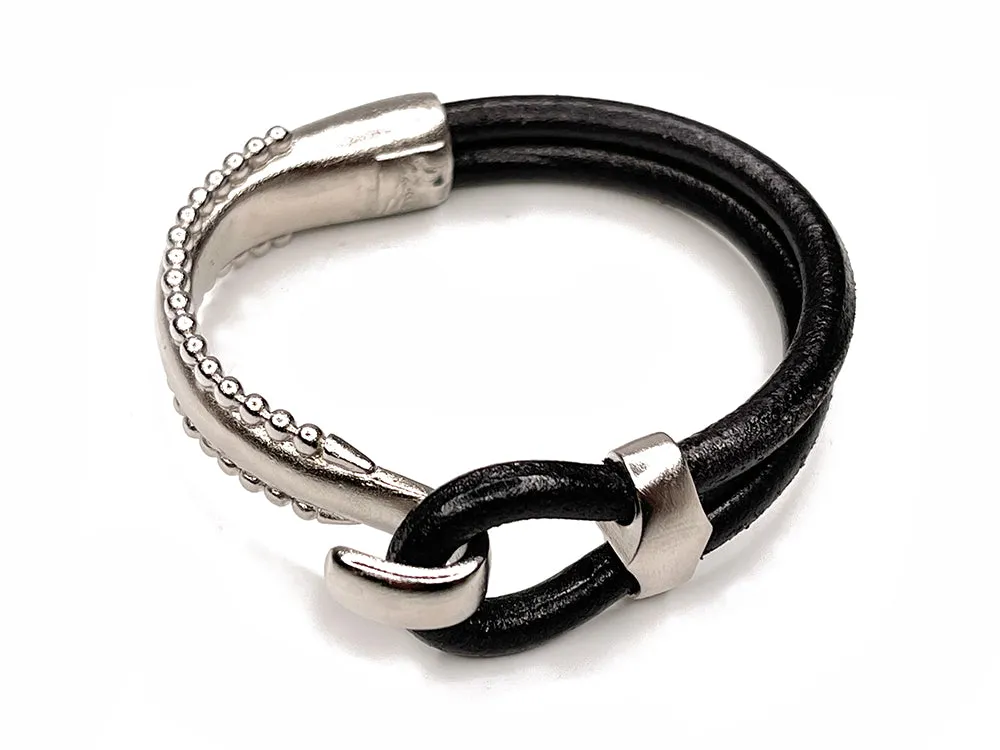 Beaded Edge Lasso Hook & Slide Leather Bracelet