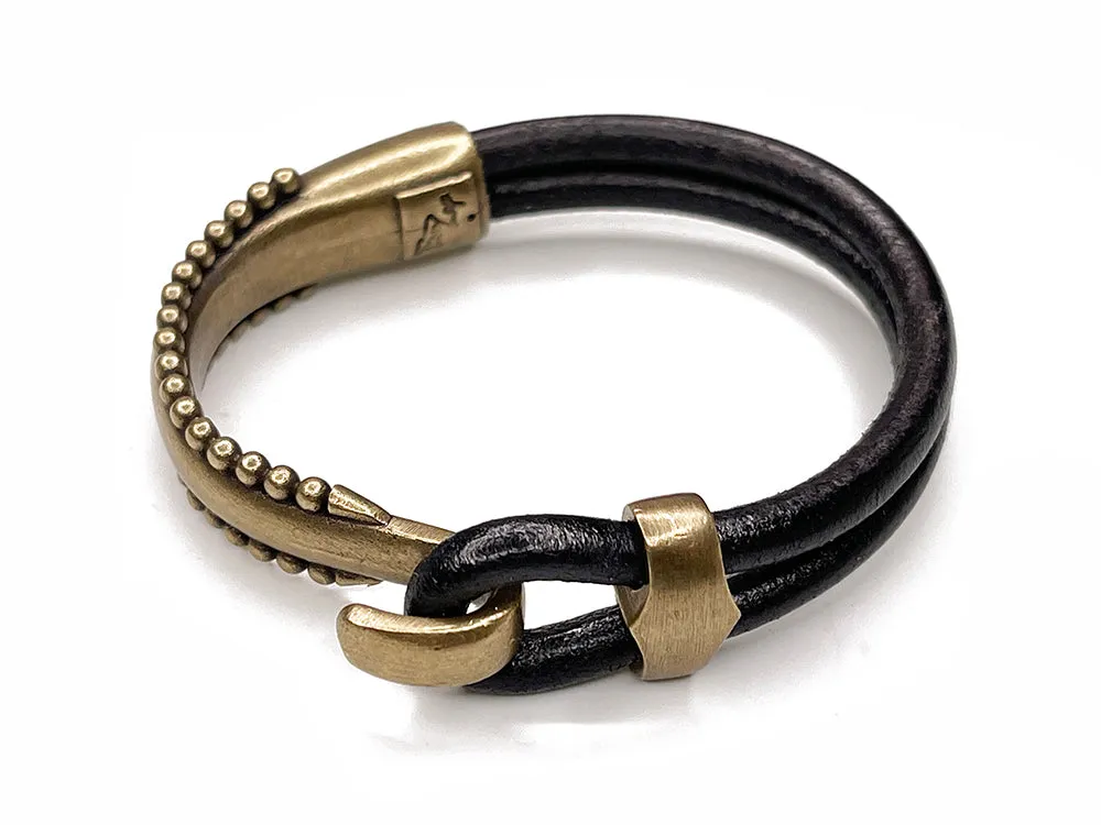 Beaded Edge Lasso Hook & Slide Leather Bracelet