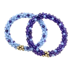 Beaded Gemstone Bracelets: Purple Polka Dots