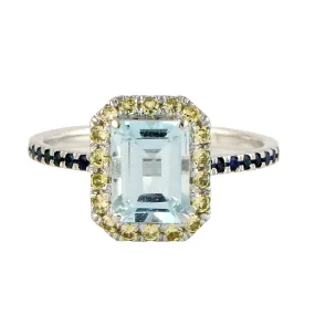 Beautiful Aquamarine Sapphire Party Wear Ring in 18k White Gold