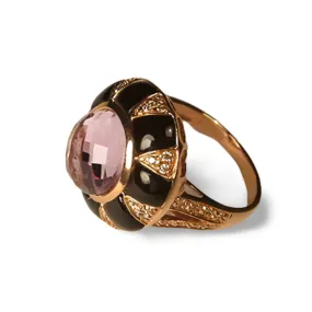 Beautiful Estate 14K Pink Rose Gold Amethyst Onyx Diamond Cocktail Ring