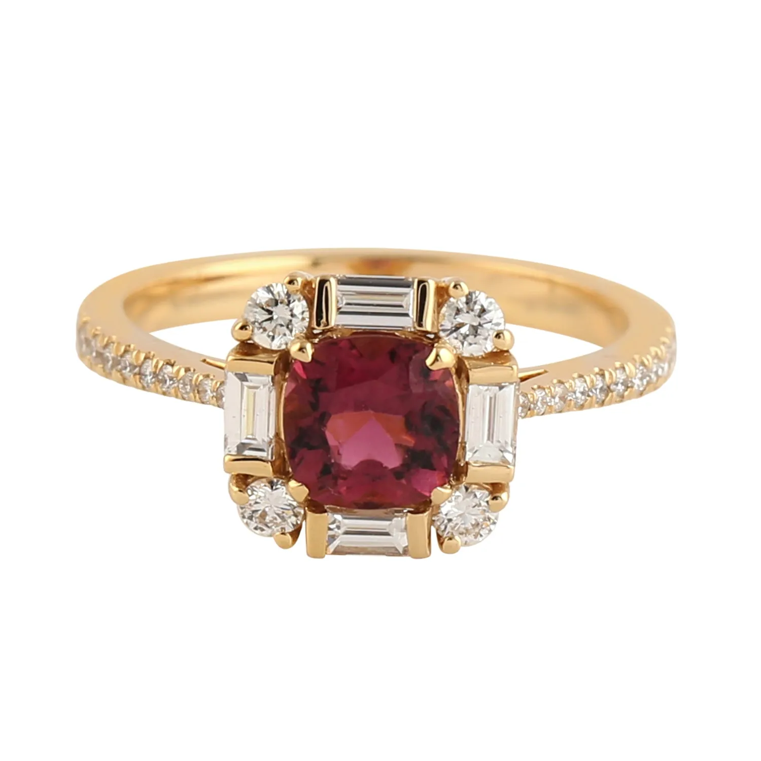 Beautiful Tourmaline Diamond Beautiful Wedding Ring In 18k Yellow Gold