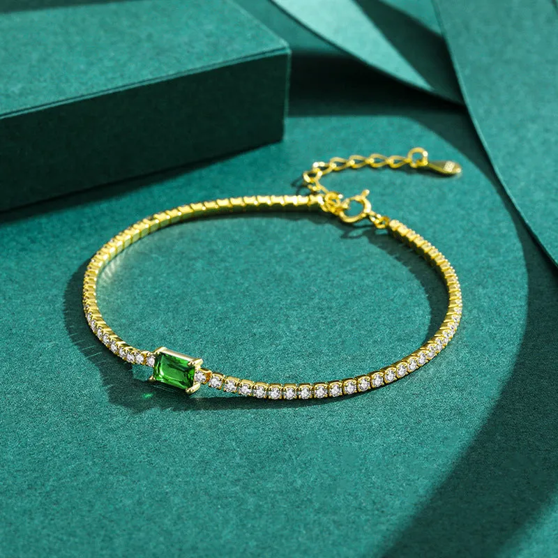 Best-selling Sterling Silver Radiant Green Zirconia Bracelet - Female Handcrafted Jewelry