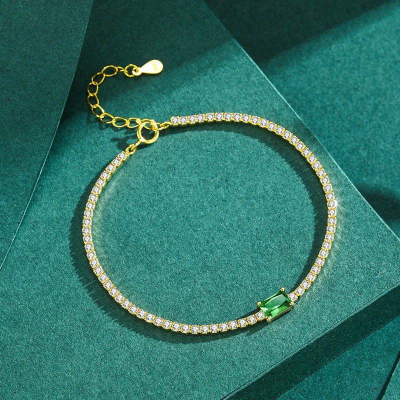 Best-selling Sterling Silver Radiant Green Zirconia Bracelet - Female Handcrafted Jewelry