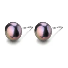 Black Button Freshwater Pearl Stud Earrings