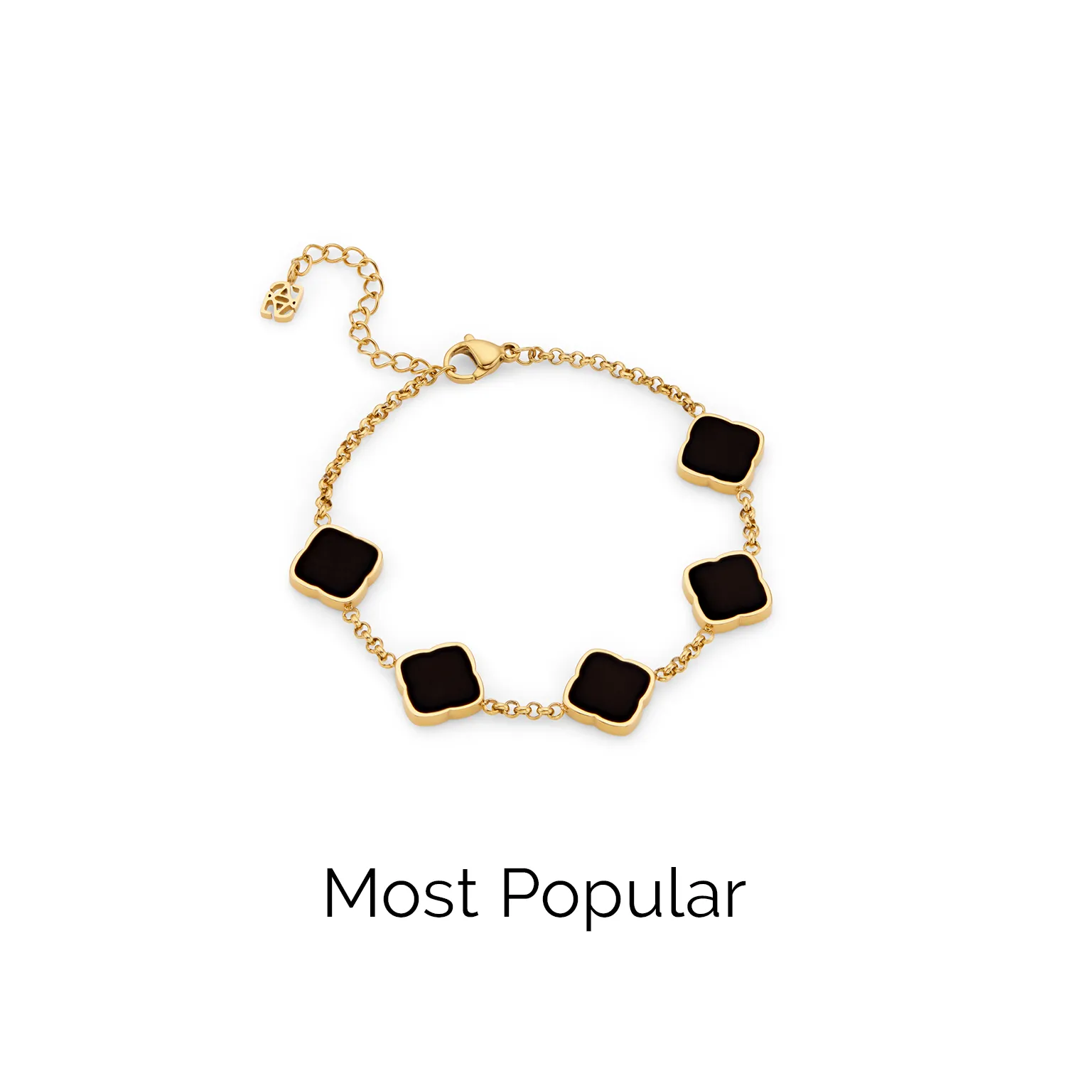 Black Enamel Multi Clover Bracelet (Gold)