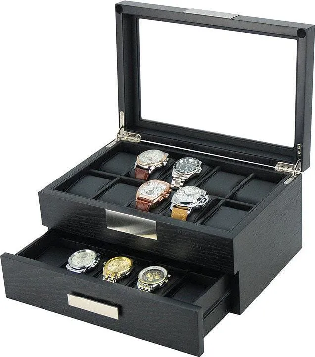 Black Wooden Watch Box for 20 Watches