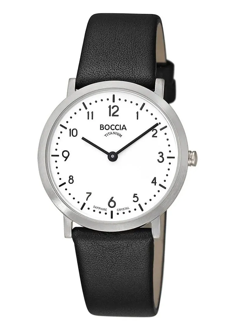 BOCCIA TITANIUM 12 FIGURE DIAL CASE BLACK LEATHER BAND 3335-01