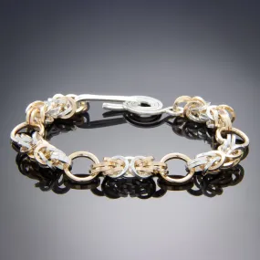 Bold Two Tone Byzantine Chunky Statement Bracelet in Argentium Sterling Silver and 14K Yellow Gold Fill