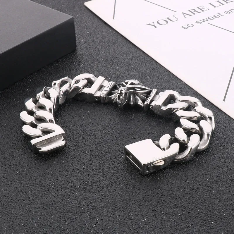 Bold Vintage Wolf Head Titanium Steel Double-Sided Bracelet for Men