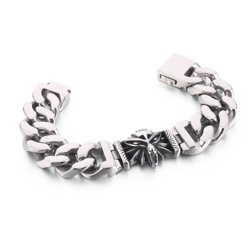 Bold Vintage Wolf Head Titanium Steel Double-Sided Bracelet for Men