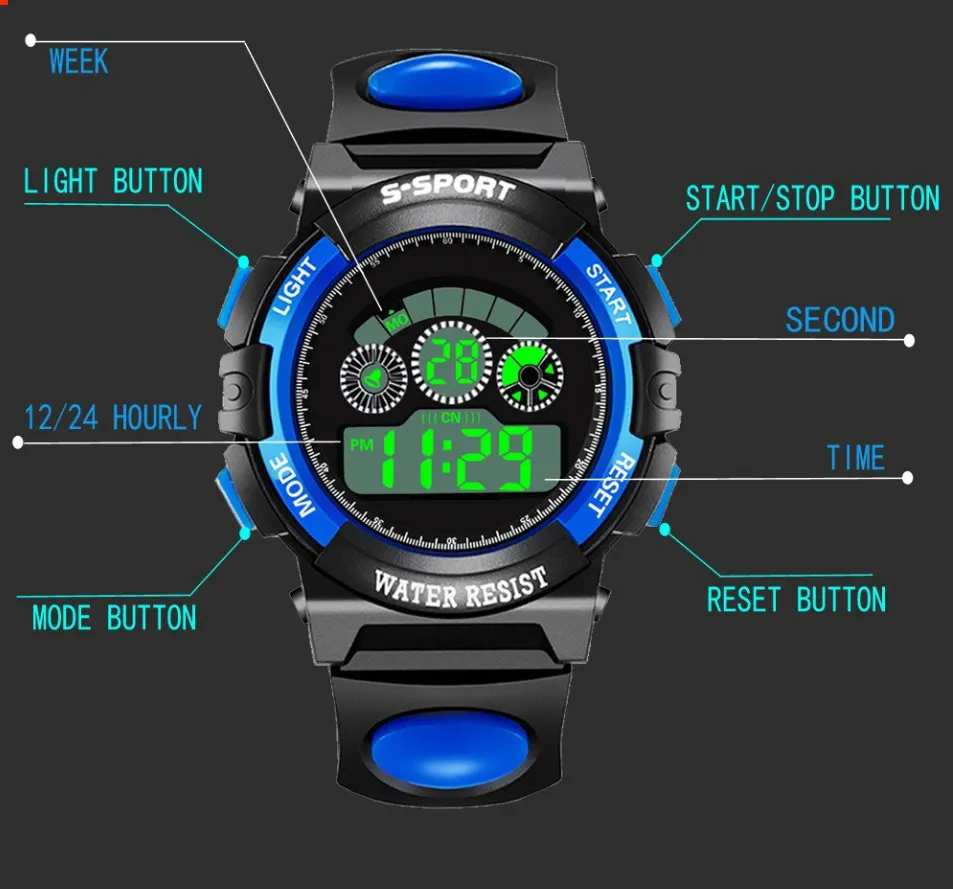 Boys Digital Sport Watch in Blue or Red