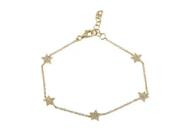 Bracelet 14kt Gold Chain Stars & Diamonds