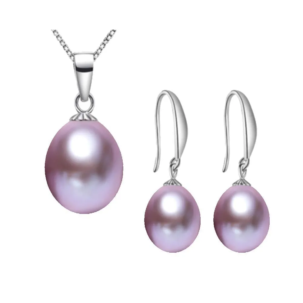 Brand Classic 925 sterling silver jewelry set genuine freshwater pearl necklace/earrings for women