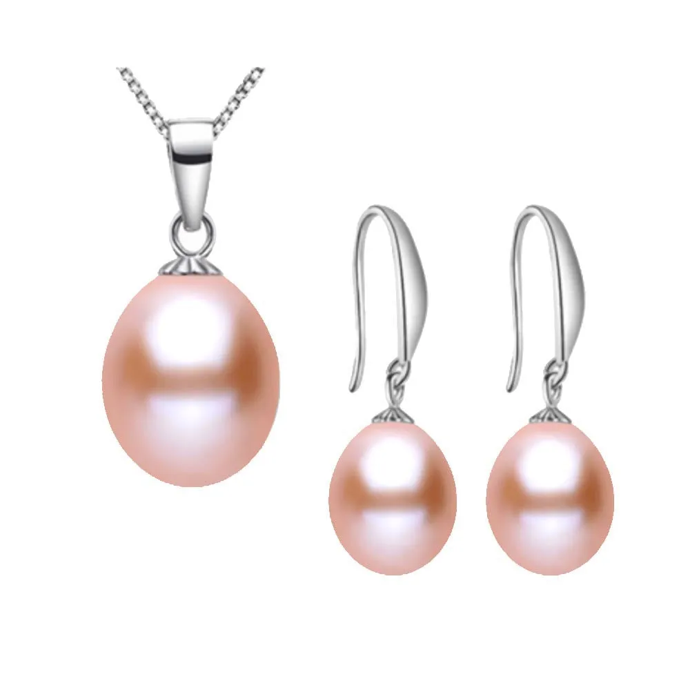 Brand Classic 925 sterling silver jewelry set genuine freshwater pearl necklace/earrings for women