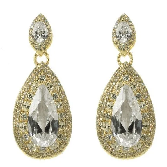 Bridey Pear Chandelier Earrings | 18k Gold | 55mm