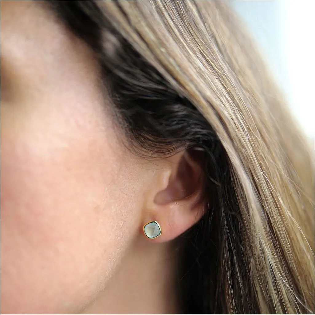 Brooklyn Aqua Chalcedony & Gold Vermeil Stud Earrings