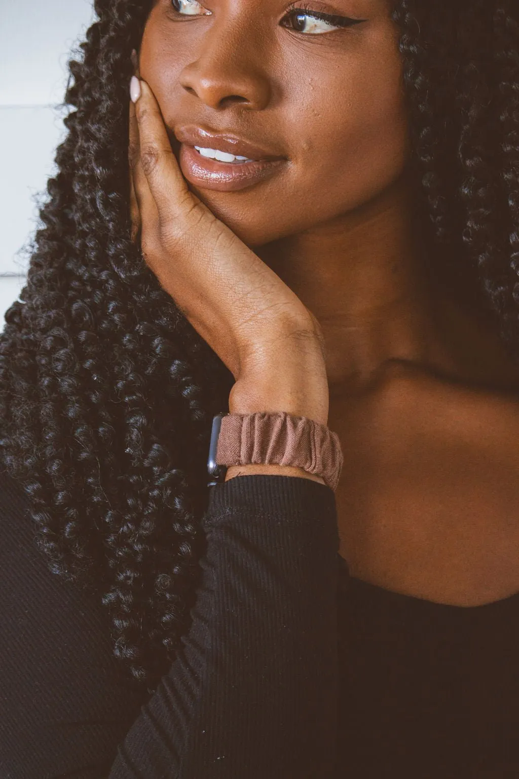 Brown Linen Scrunchie Band Compatible with Apple Watch