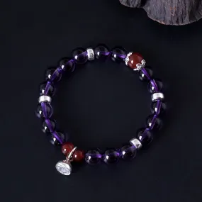 Buddha Stones 925 Sterling Silver Natural Amethyst Red Agate Lotus Positive Bracelet