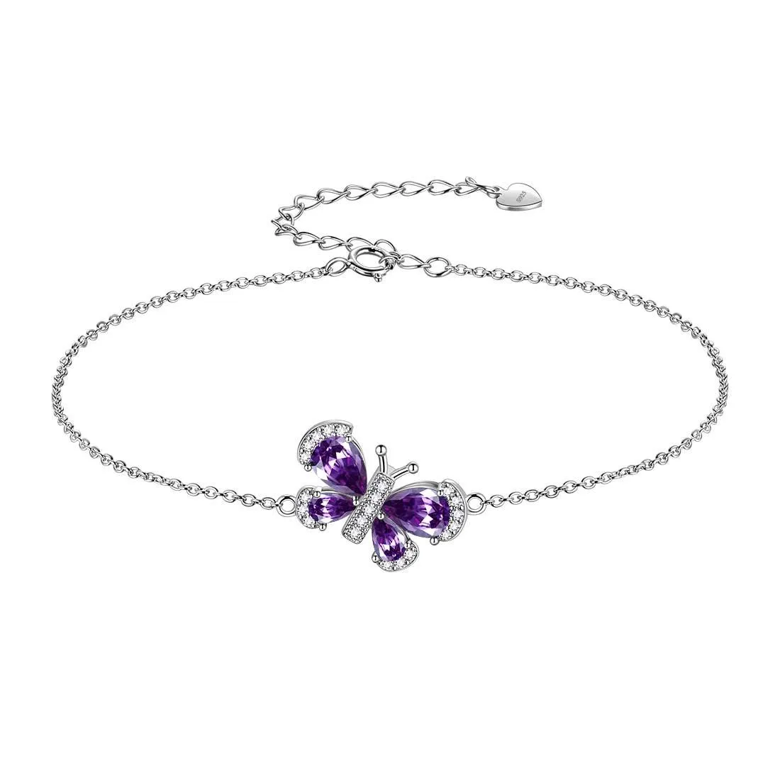 Butterfly Bracelet Birthstone February Amethyst Crystal Women Girls Jewelry Birthday Gift