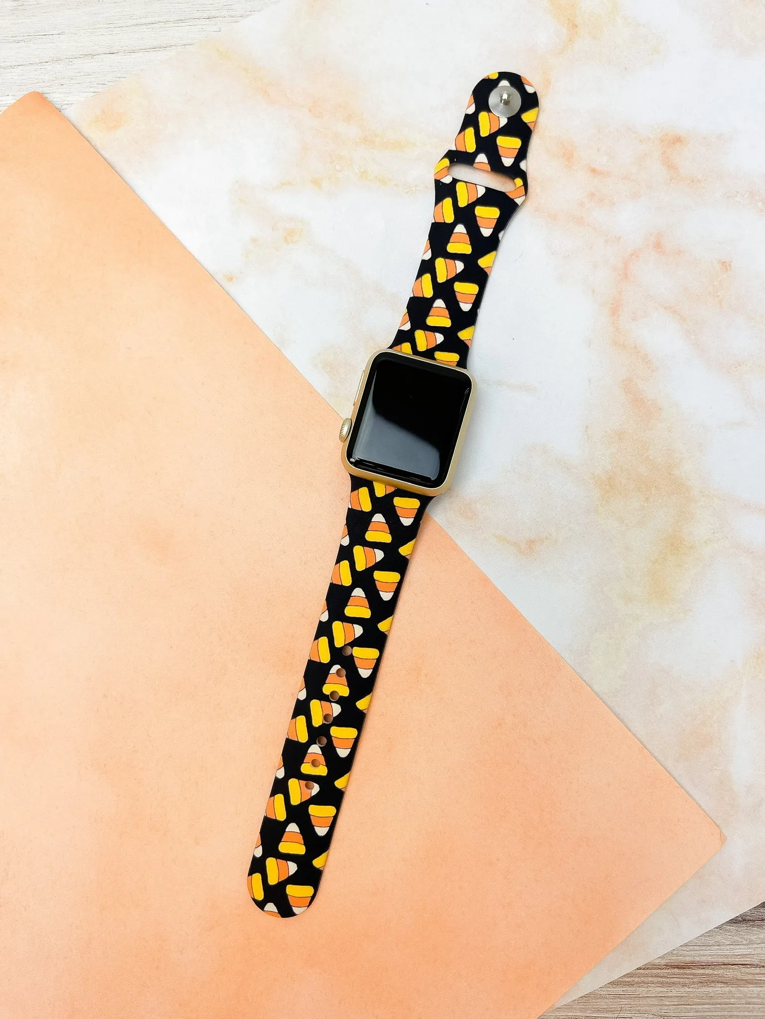 Candy Corn Printed Silicone Watch Band - Black