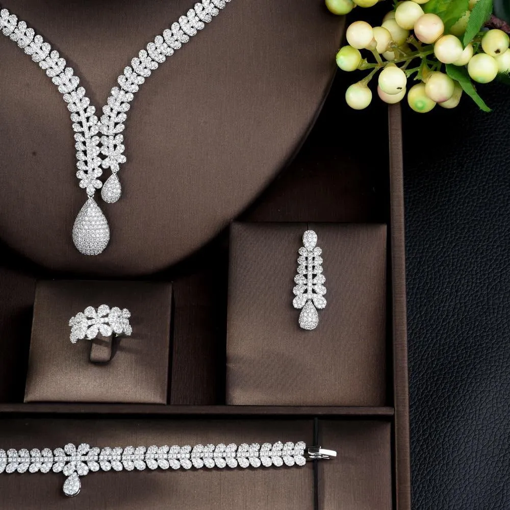 Captivating Designer AAAA  Quality Cubic Zircon Diamonds 4 Piece Bridal Wedding Jewelry Set