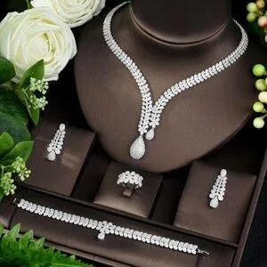 Captivating Designer AAAA  Quality Cubic Zircon Diamonds 4 Piece Bridal Wedding Jewelry Set