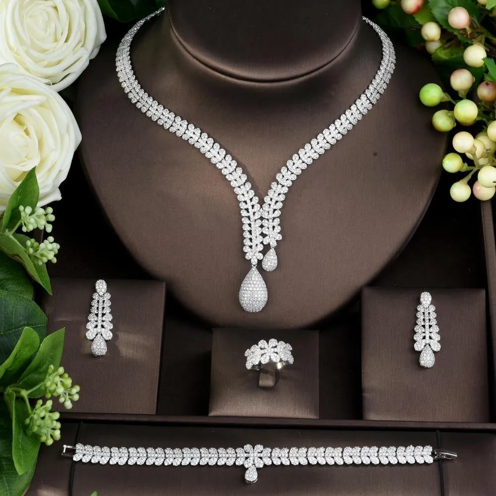 Captivating Designer AAAA  Quality Cubic Zircon Diamonds 4 Piece Bridal Wedding Jewelry Set