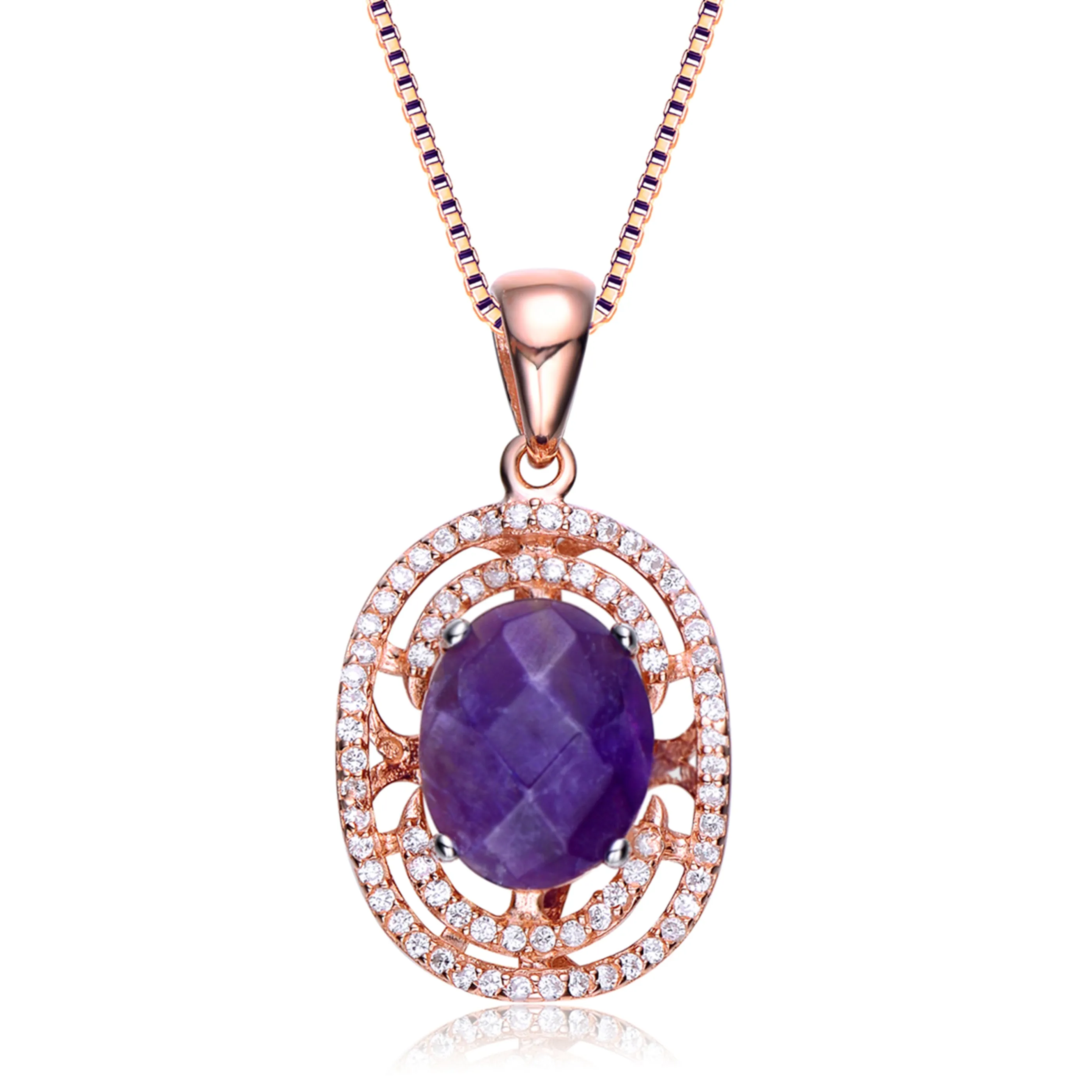 Caroline Rose Plated Oval Amethyst Pendant