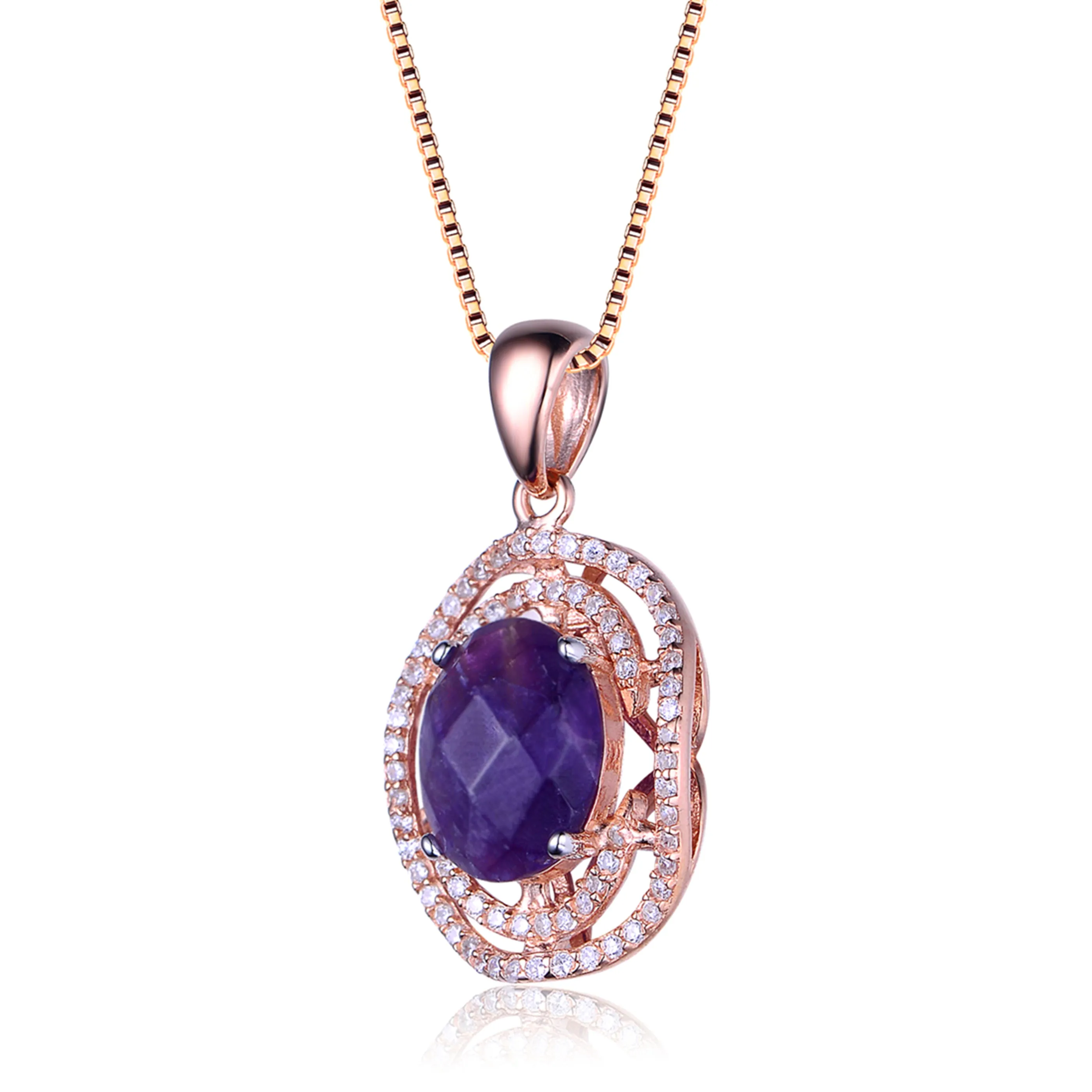 Caroline Rose Plated Oval Amethyst Pendant