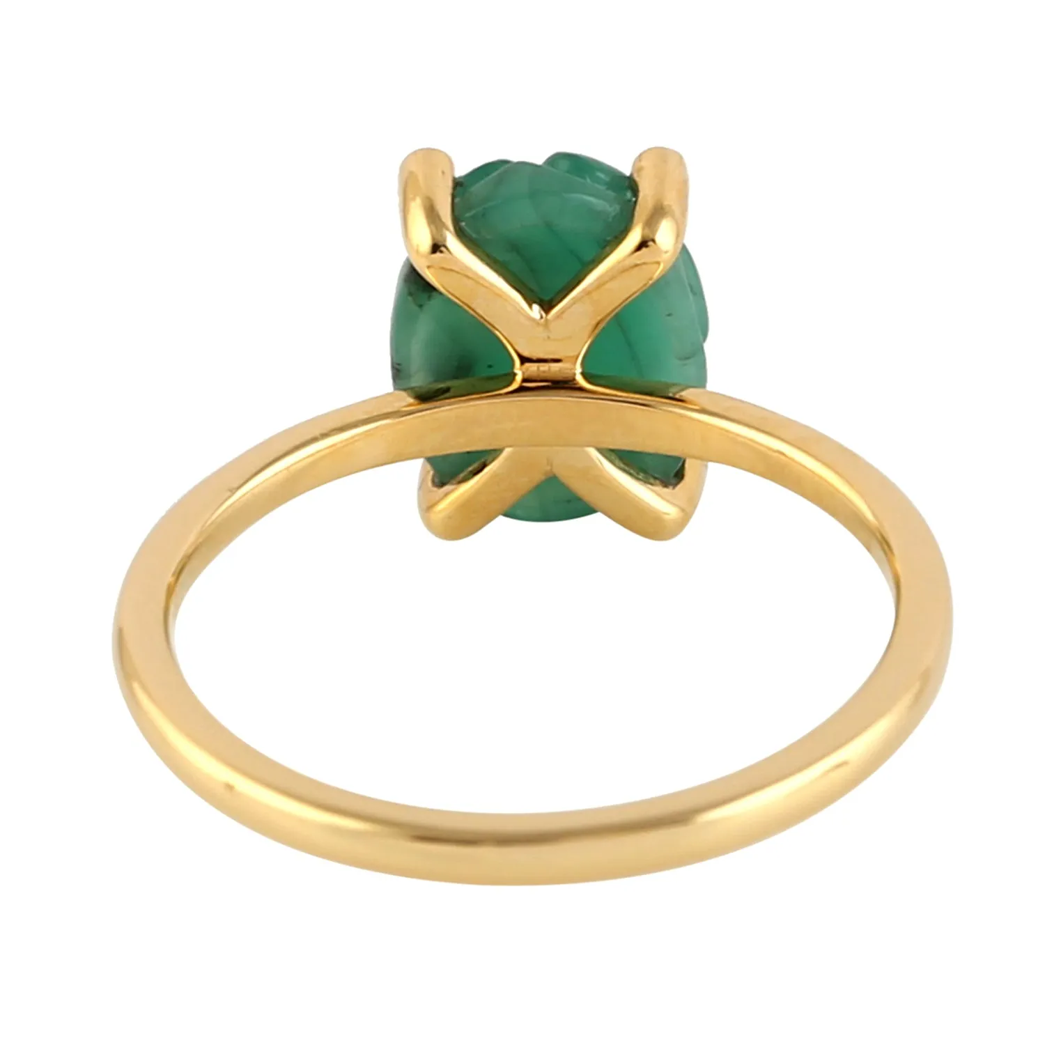 Carved Emerald Diamond Prong Set Cocktail Ring In 18k Gold