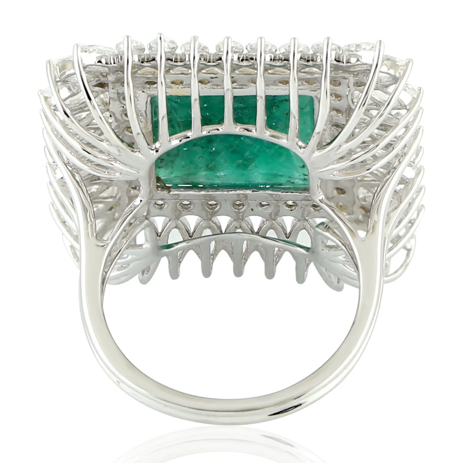 Carved Emerald Sapphire Diamond Cocktail Ring In White Gold For Wedding Gift