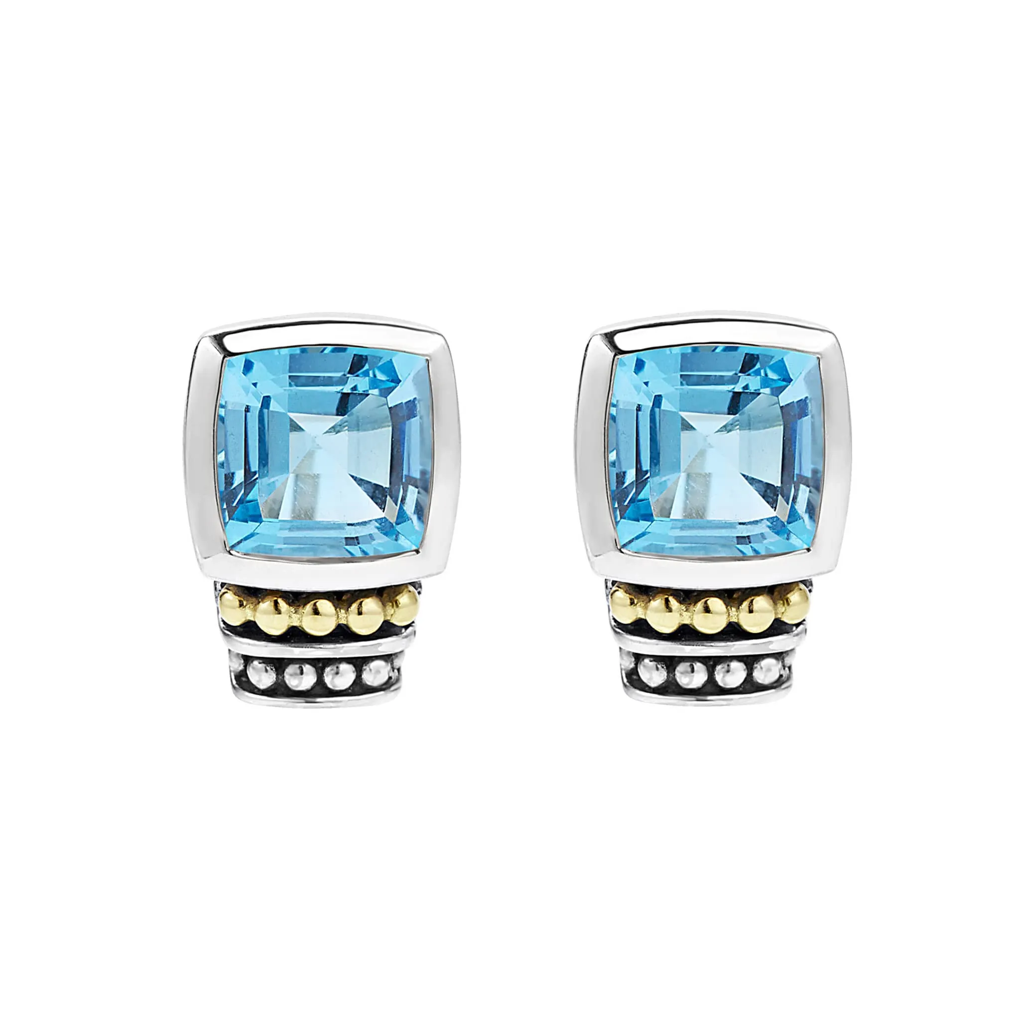 Caviar Color Bezel-Set Swiss Blue Topaz Stud Earrings