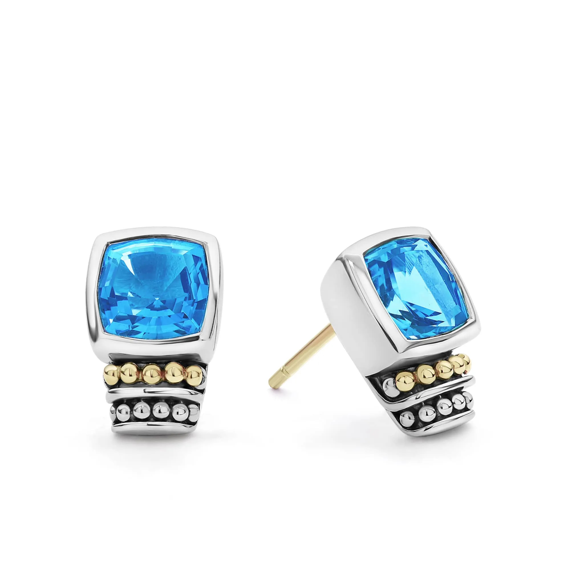 Caviar Color Bezel-Set Swiss Blue Topaz Stud Earrings