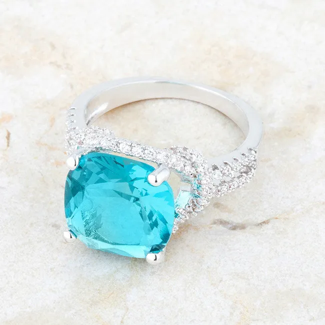 Charlene Aqua Blue Silver Statement Ring | 9ct