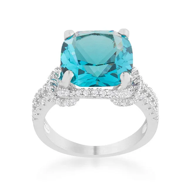 Charlene Aqua Blue Silver Statement Ring | 9ct