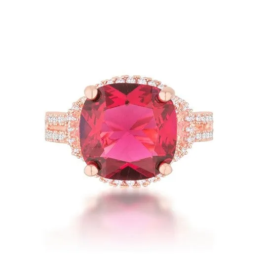 Charlene Ruby Cushion Rose Gold Statement Ring | 9ct