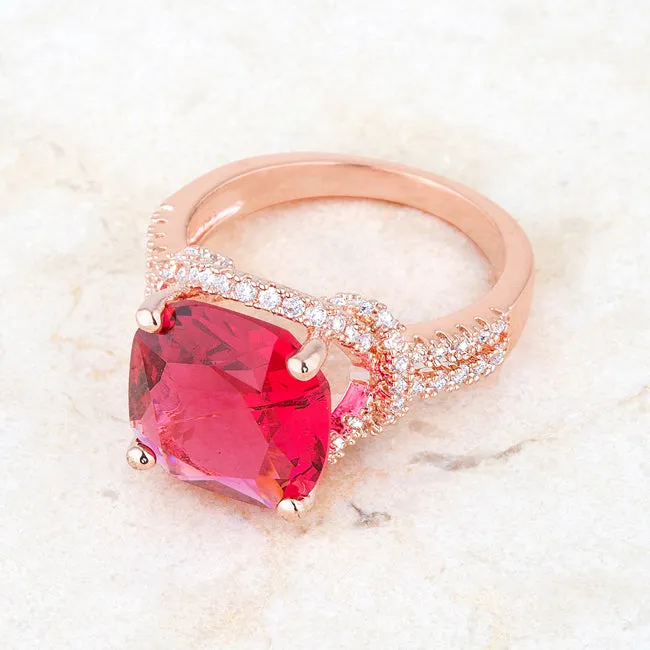 Charlene Ruby Cushion Rose Gold Statement Ring | 9ct