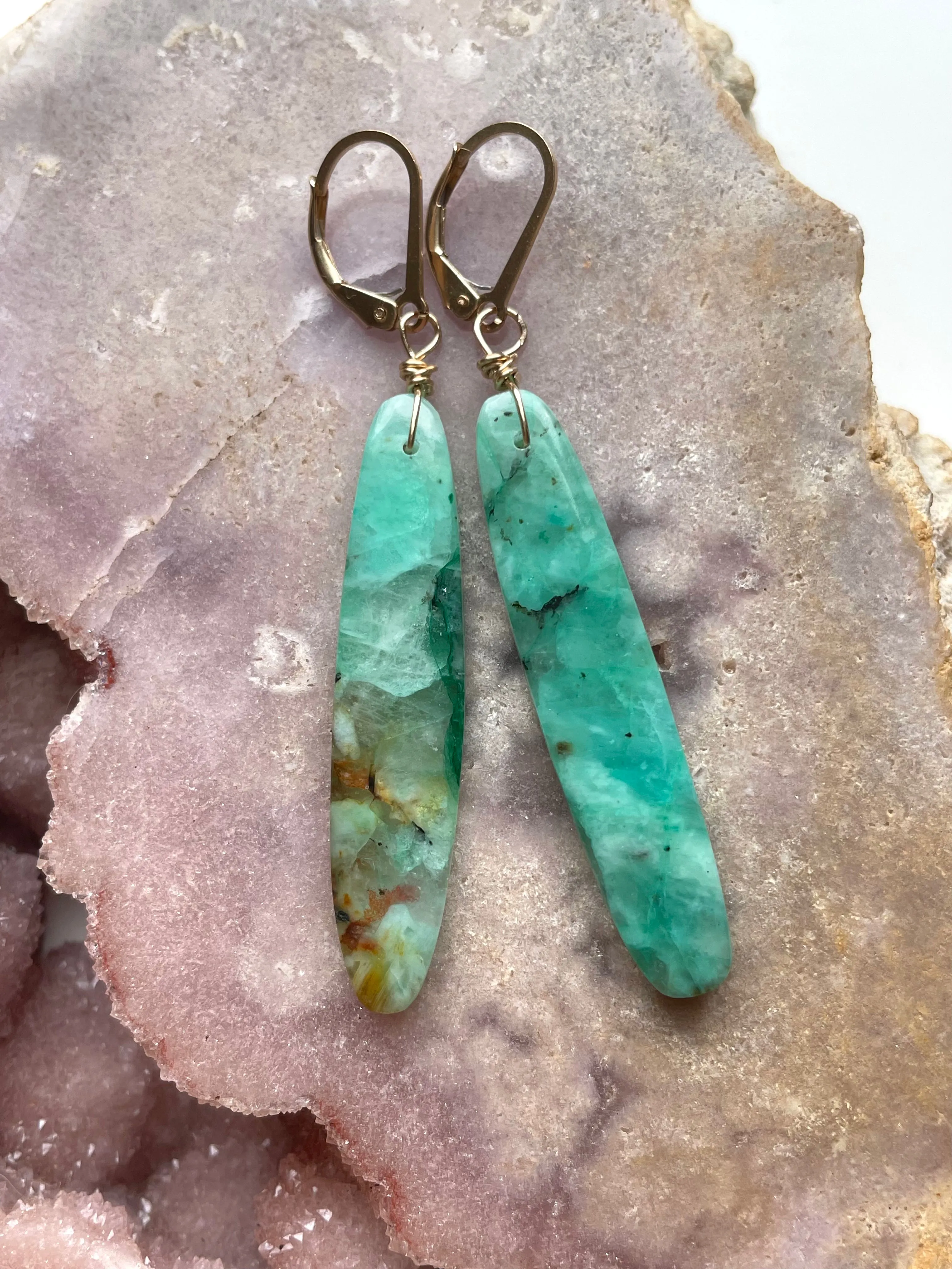 Chrysocolla Gold Filled Statement Crystal Gemstone Earrings