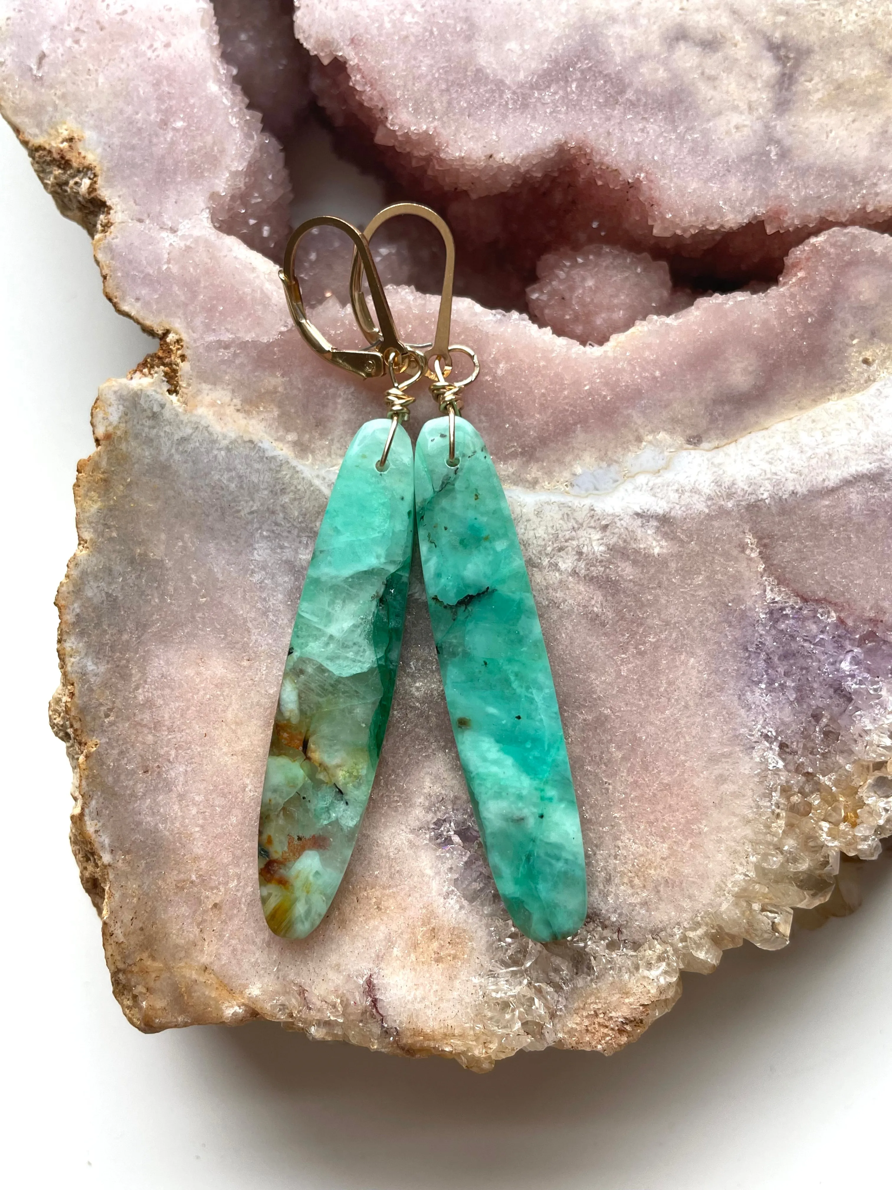 Chrysocolla Gold Filled Statement Crystal Gemstone Earrings