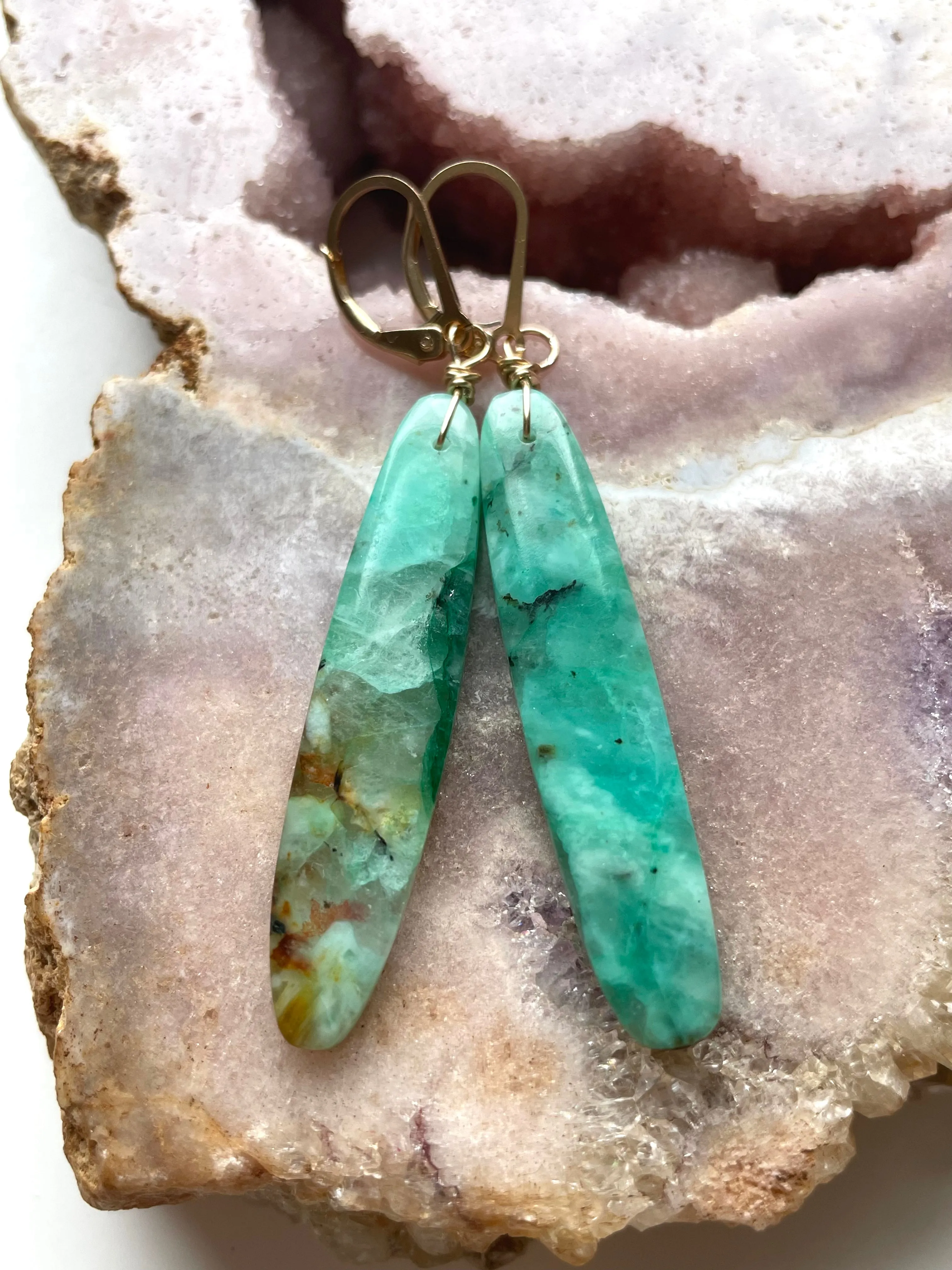 Chrysocolla Gold Filled Statement Crystal Gemstone Earrings