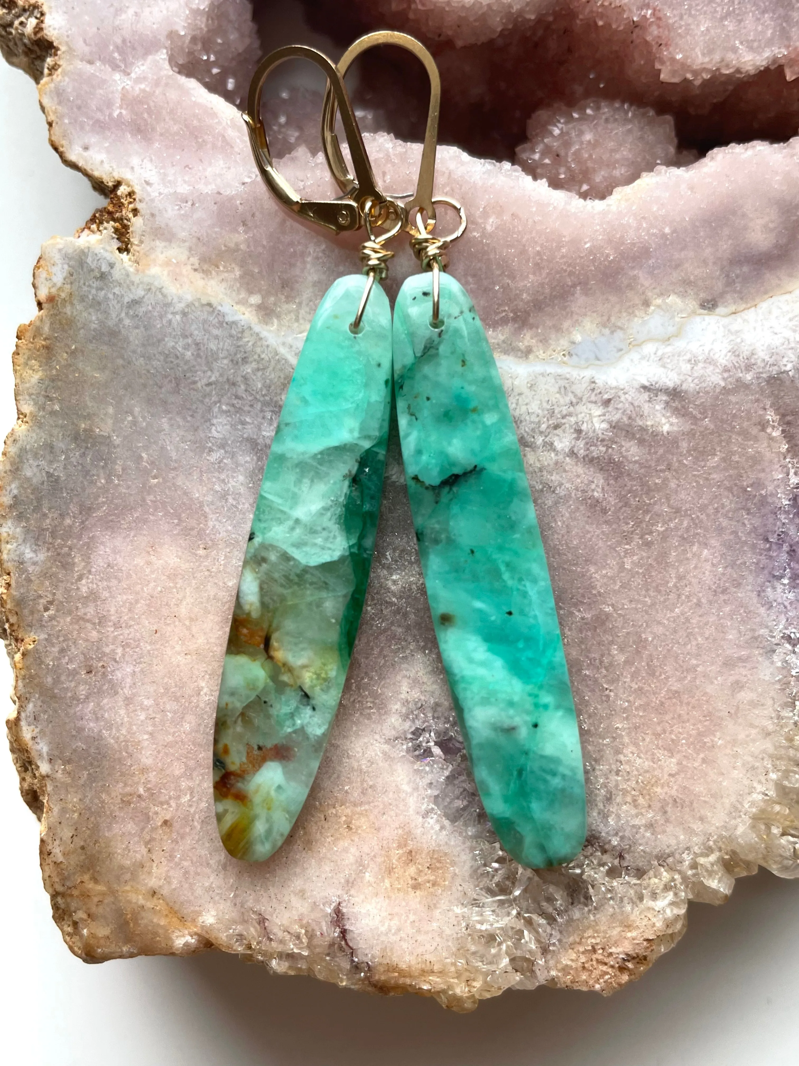 Chrysocolla Gold Filled Statement Crystal Gemstone Earrings