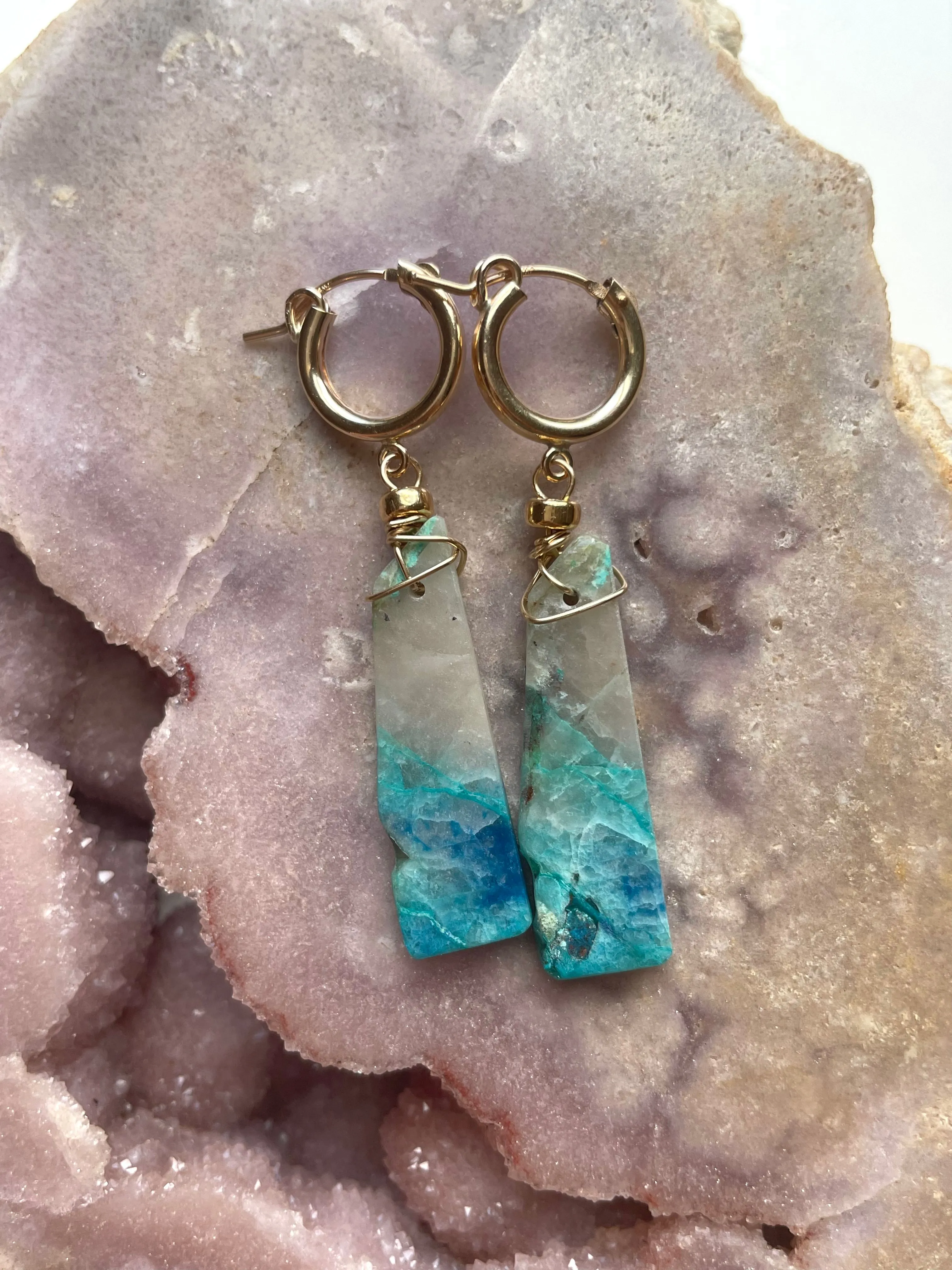 Chrysocolla Gold Filled Statement Hoop Crystal Gemstone Earrings