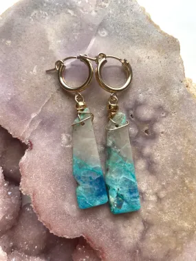 Chrysocolla Gold Filled Statement Hoop Crystal Gemstone Earrings