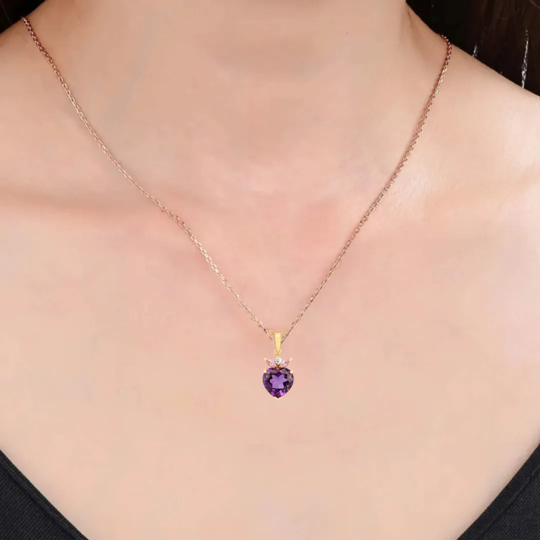 Chunky Amethyst Heart Pendant Necklace