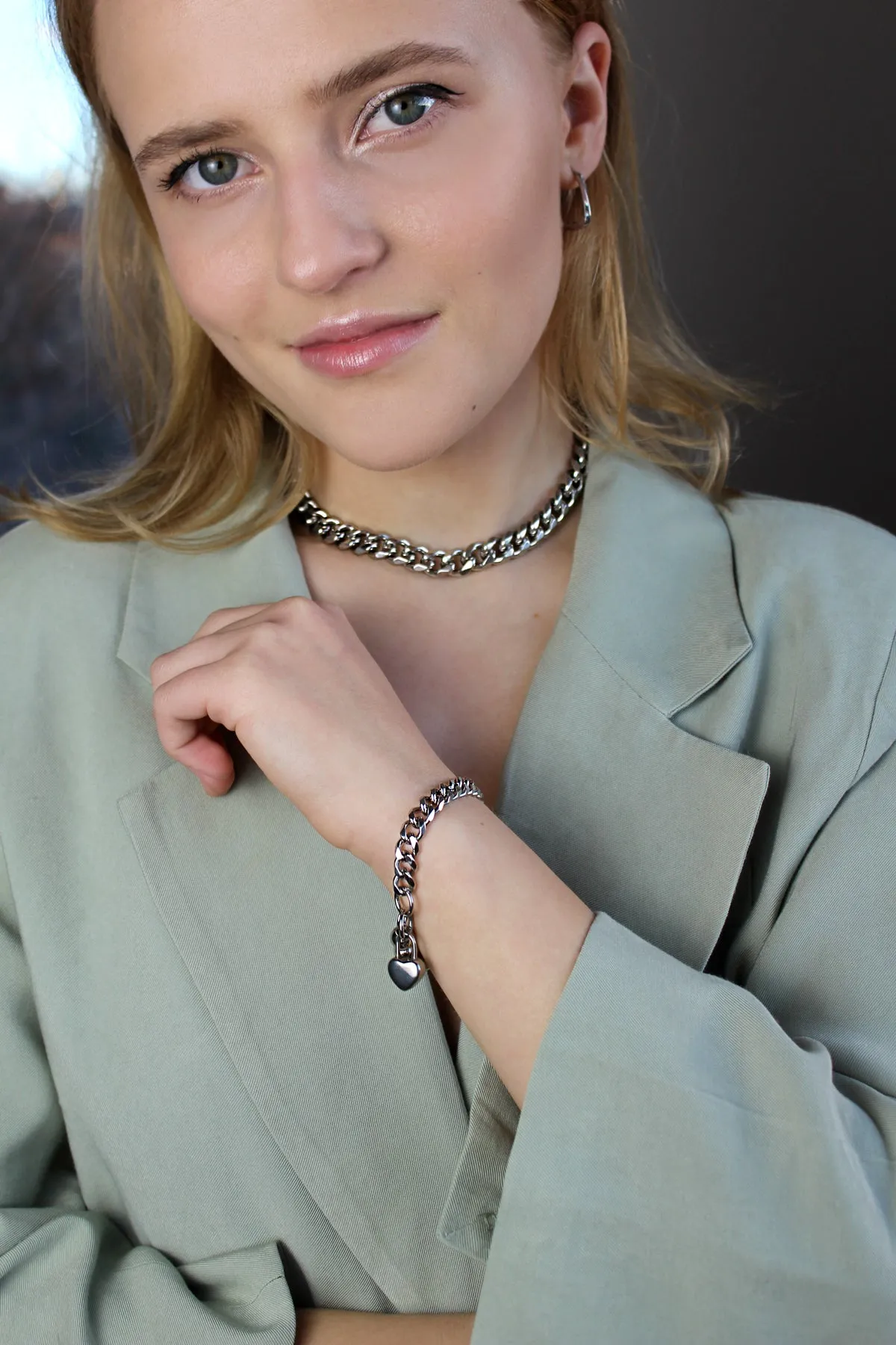 Chunky Bracelet with Heart Pendant