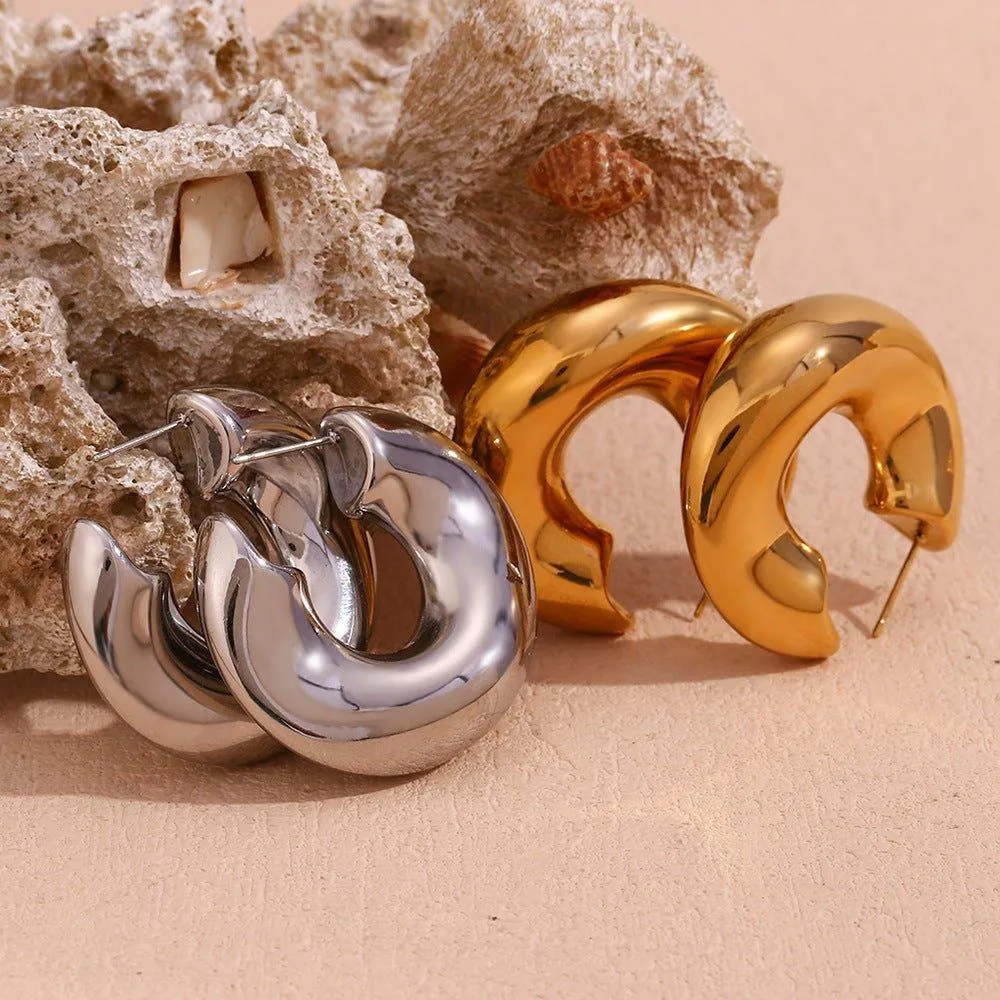 Chunky Gold & Silver Thick Hoop Earrings - Trendy Unisex Statement Earrings