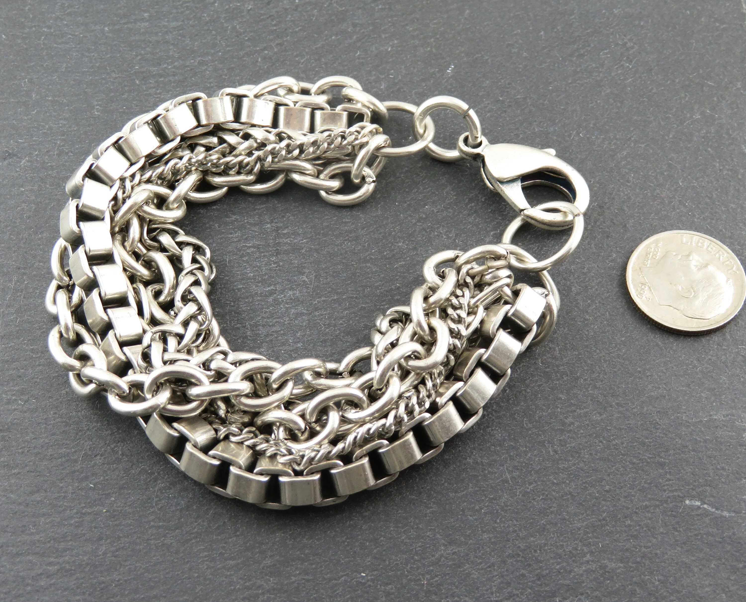 Chunky Silver Multi Strand Bracelet