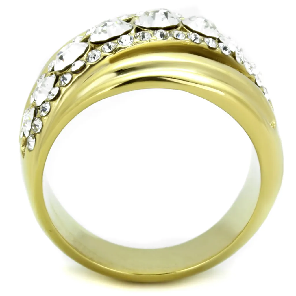 CJE1880 Sparkling Round Crystal Gold Plated Cocktail Ring