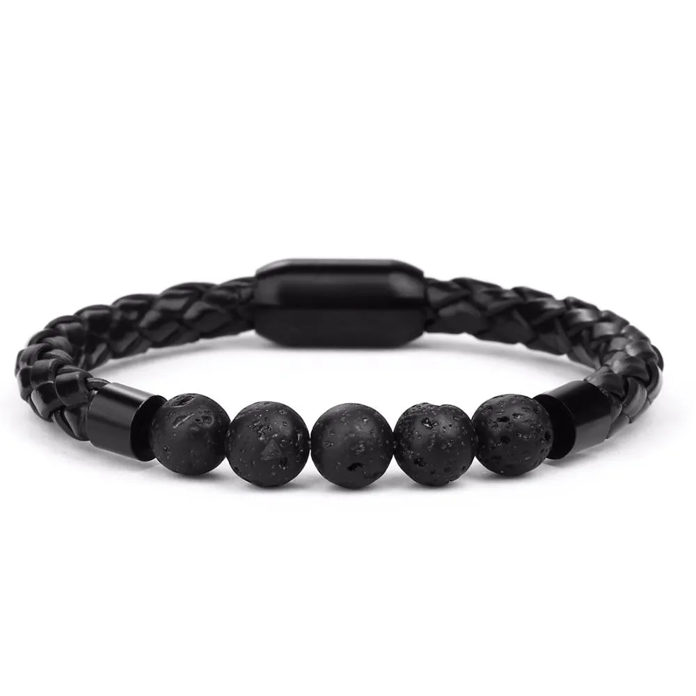 Classy Men Beaded Leather Bracelet